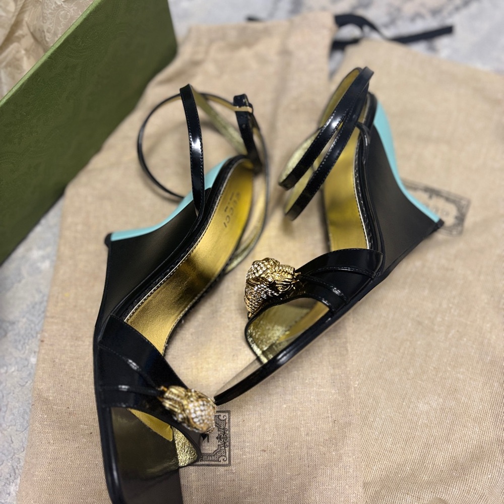 New GUCCI FELINE HEAD HIGH HEEL ANKLE STRAP SANDAL WOMEN - Picture 11 of 15